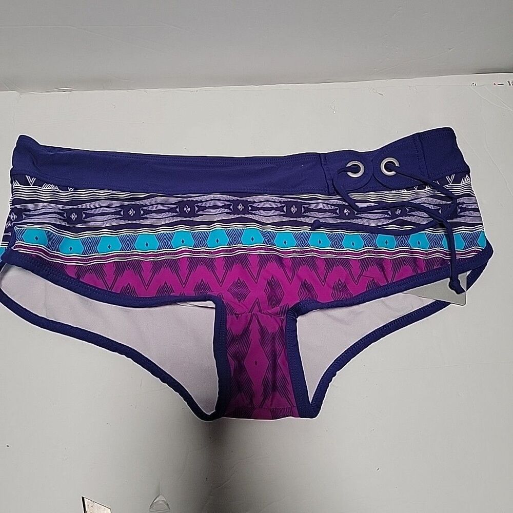 Athleta Bikini Bottom Womens XLarge BELIZE DOLPHINAMBU Purple Stripe Swim Beach